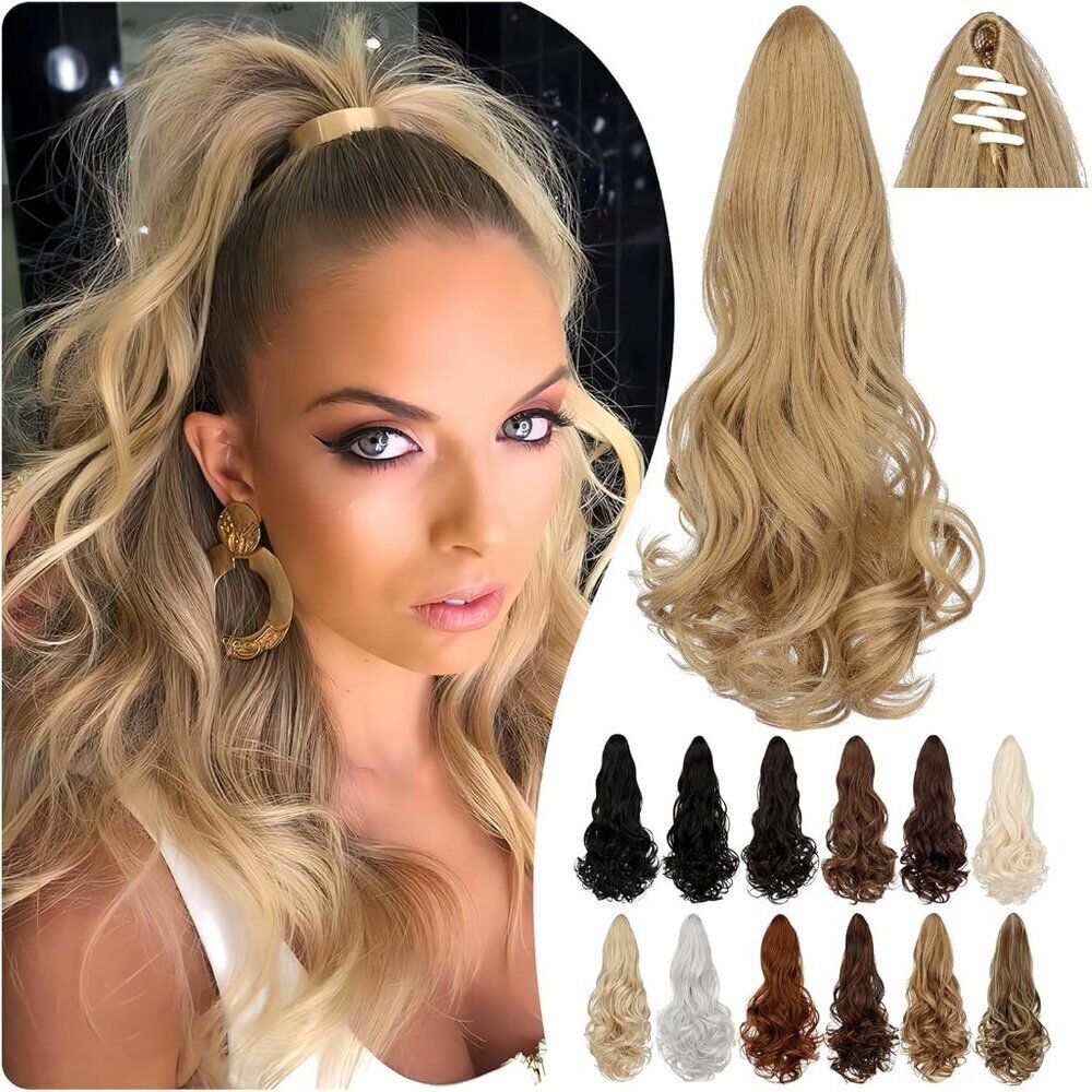 Ponytail Extension Claw 18" Long Curly Wavy Clip in Natural Looking Synthetic Ha